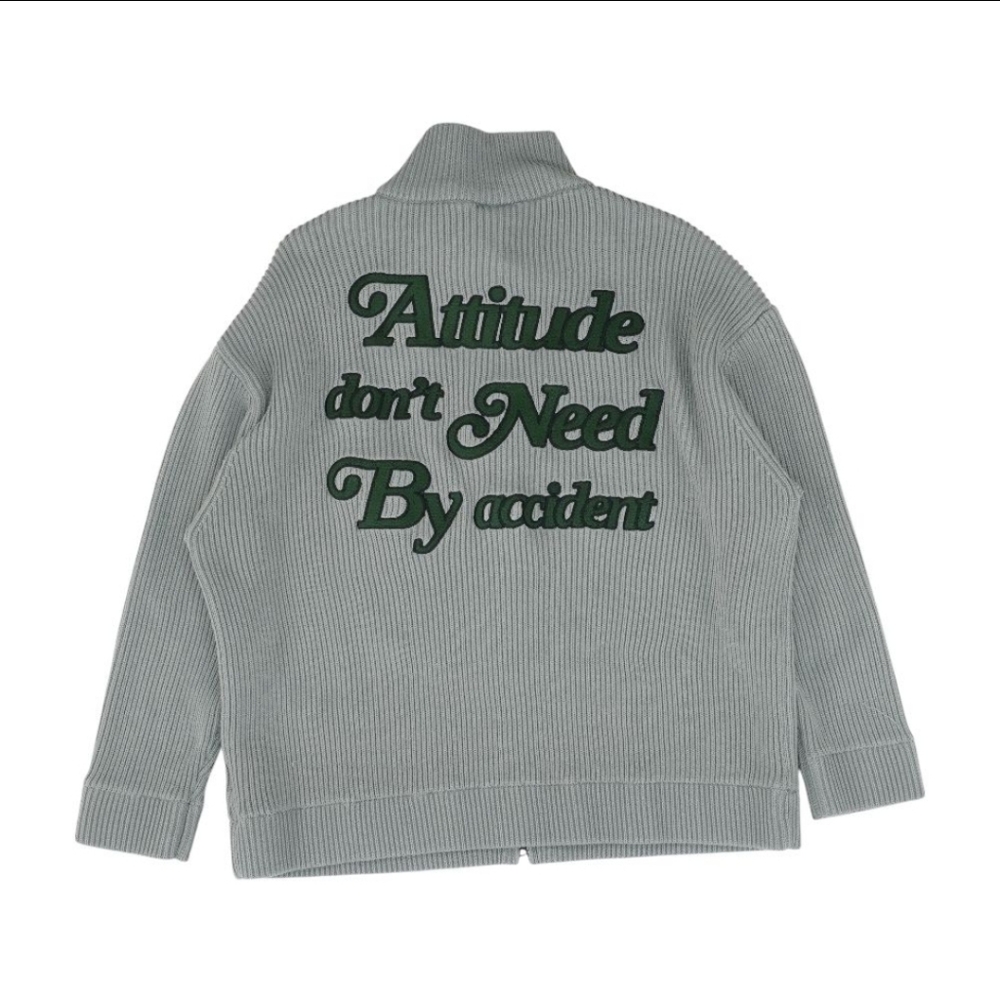 Atry Original Ribbed Double Zip up Sweater Grey Gray words abstract Sentence